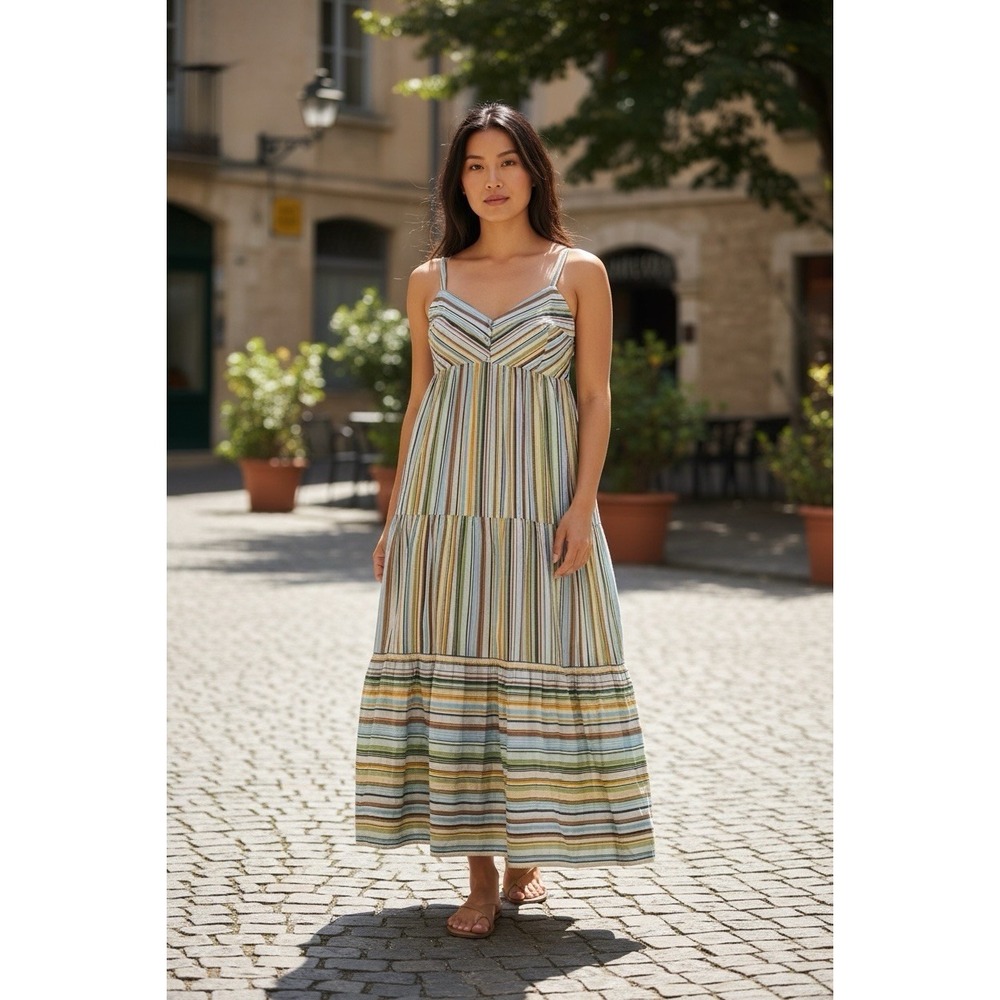 Lauren Conrad Multi Color Striped Maxi Spring Dress 1X Plus NWT Smocked Boho